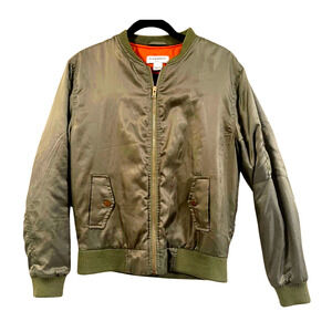 Forever 21 Glamorous Women's Satin Olive Green Bomber Jacket Oversized Small